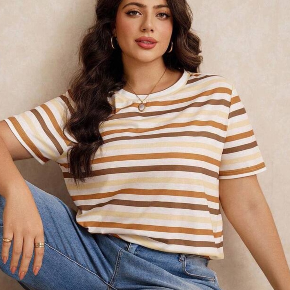 Striped Brown and White Women's Top
